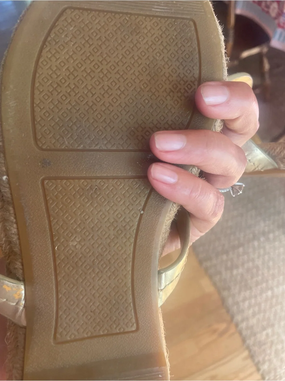 Tory Burch Gold Logo Rope Thong Sandals 8.5
